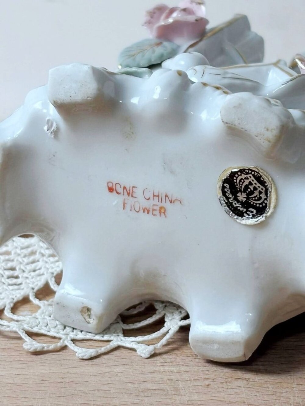 Vintage Bone China Birdhouse Small 2 Hole Vase With Birds & Pink Rose Accents - - Picture 5 of 7